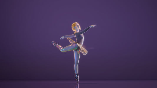 A ballerina poses gracefully in a dance.