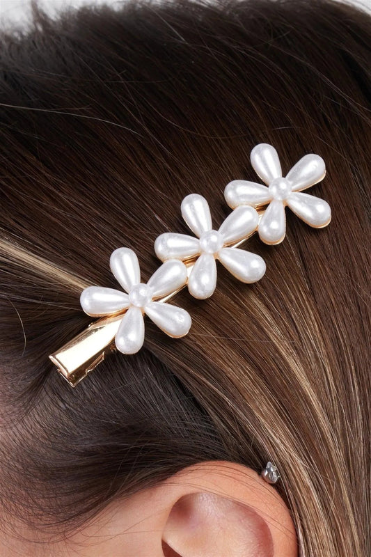 3pcs Gold Pearl Flower Alligator Hair Clip