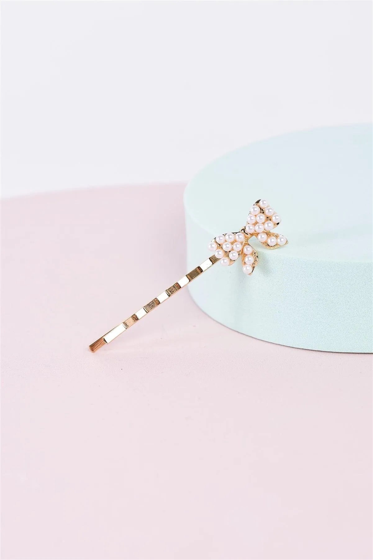 3pcs Gold & Pearl Bow Tiny Hair Bobby Pin