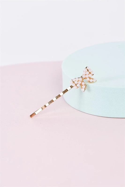 3pcs Gold & Pearl Bow Tiny Hair Bobby Pin
