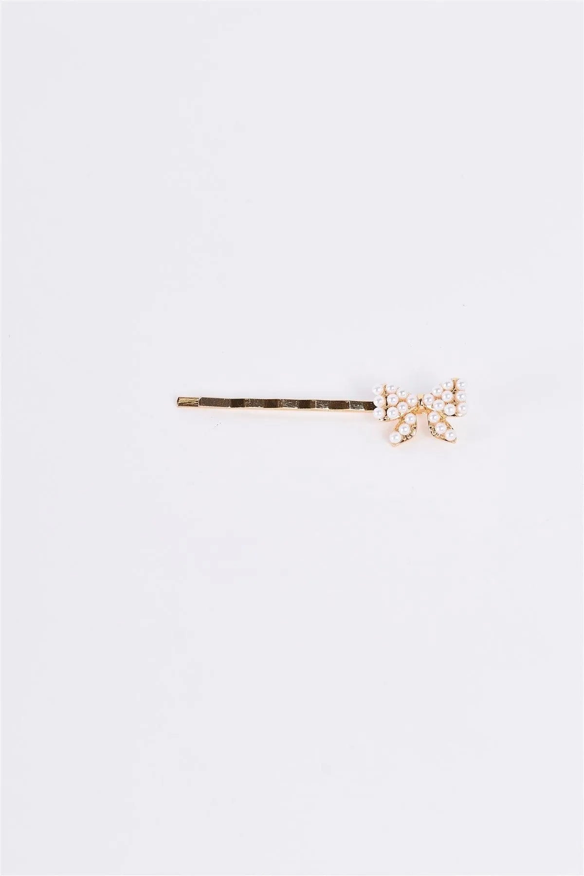 3pcs Gold & Pearl Bow Tiny Hair Bobby Pin