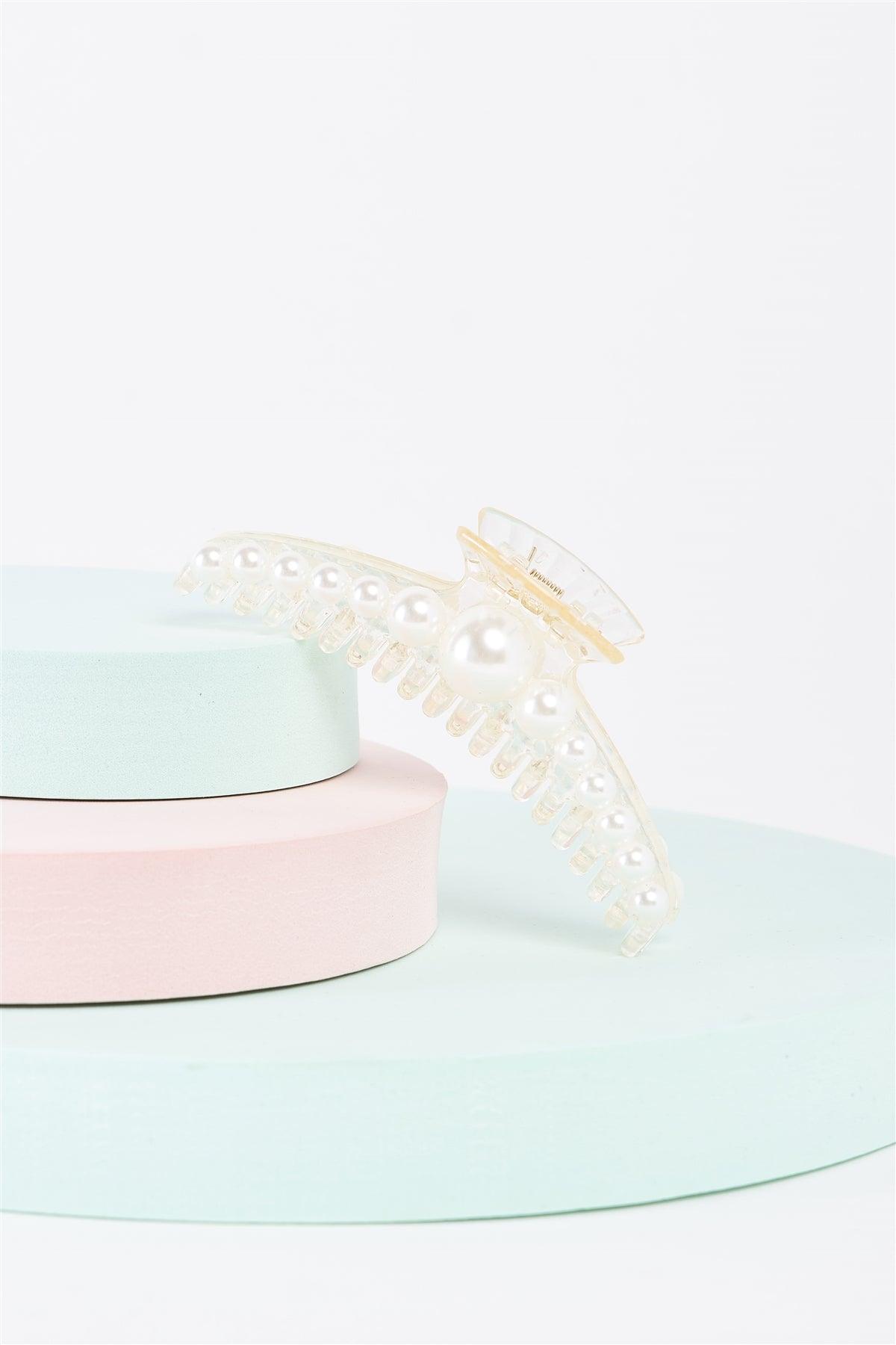 "Mermaid Hairpin" White & Pearl Large Hair Clip /3 Pieces