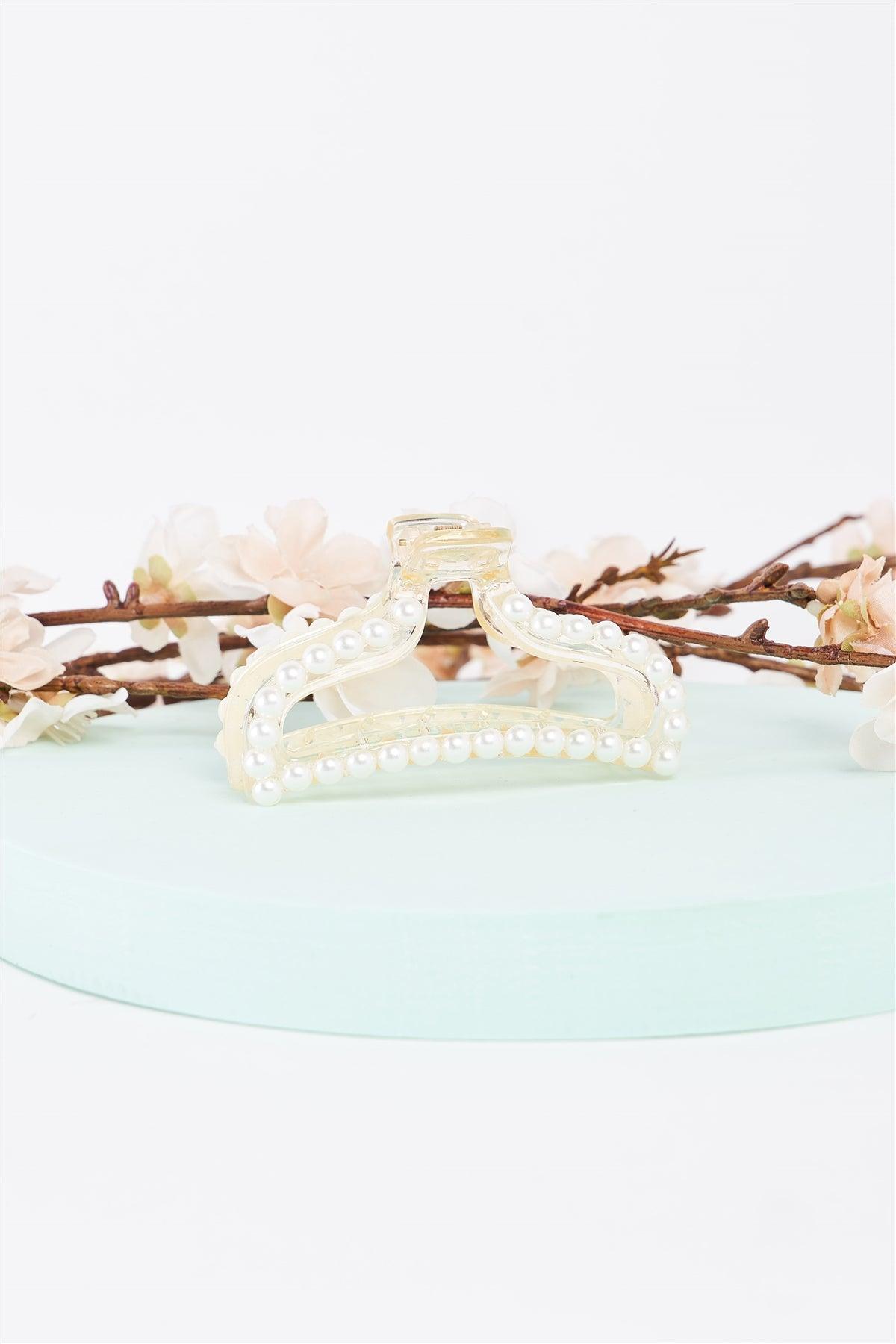 "Mermaid Tail" White & Pearl Large Hair Clip /3 Pieces