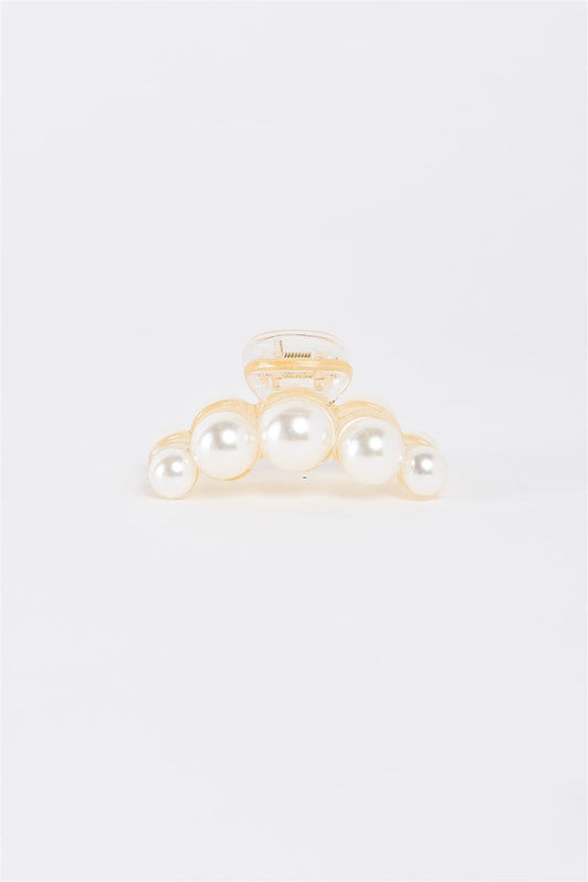 "Five Wild Pearls" White & Pearl Small Hair Clip /3 Pieces