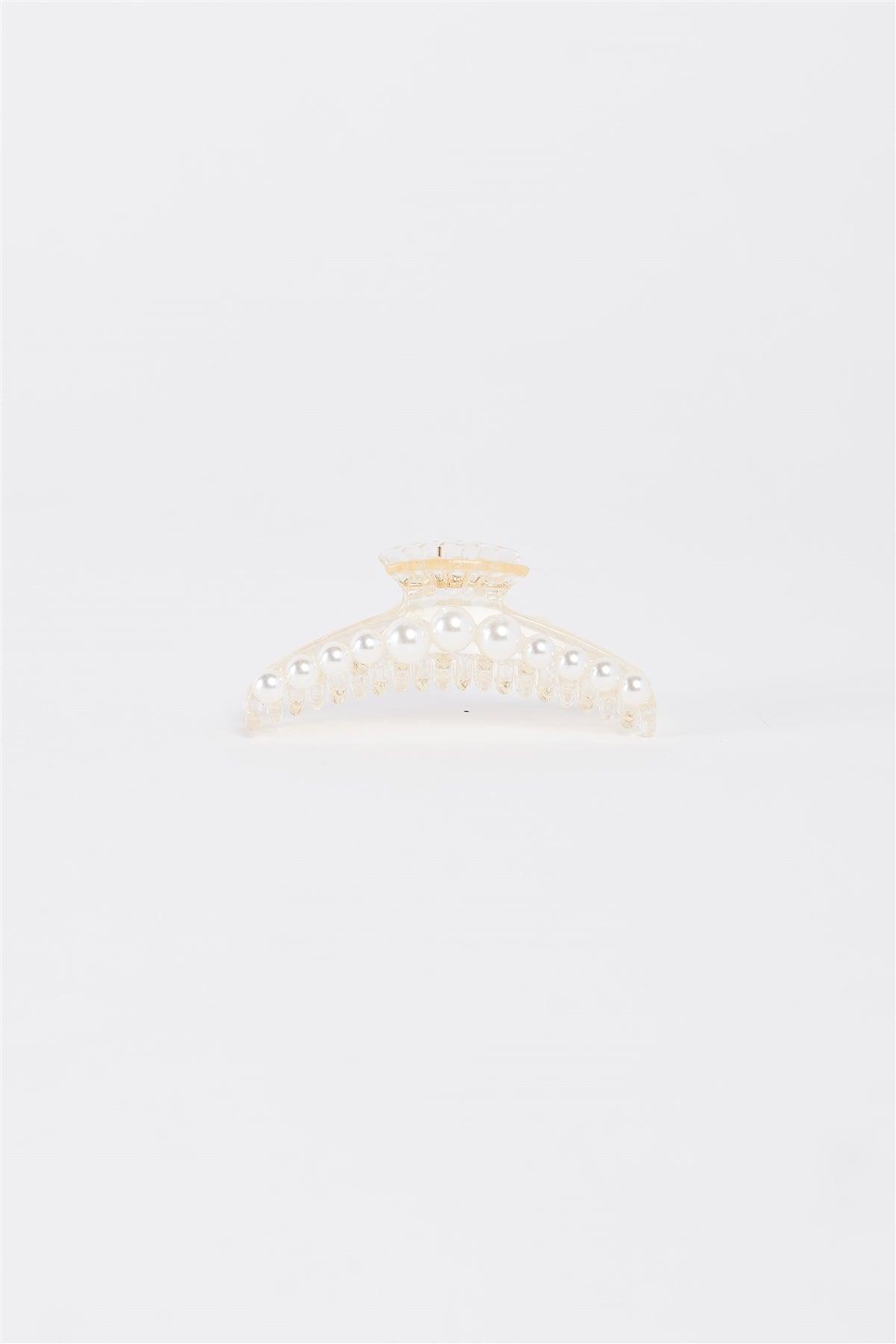 "Shell" White & Pearl Small Hair Clip /3 Pieces