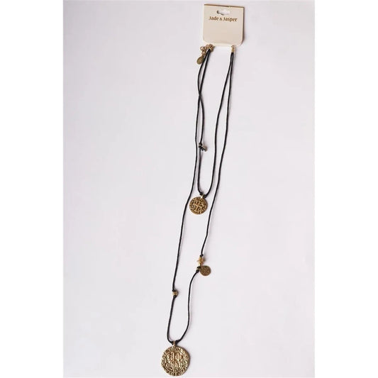 Black Gold Embossed Medallion Layered Choker Necklace /1 Pair