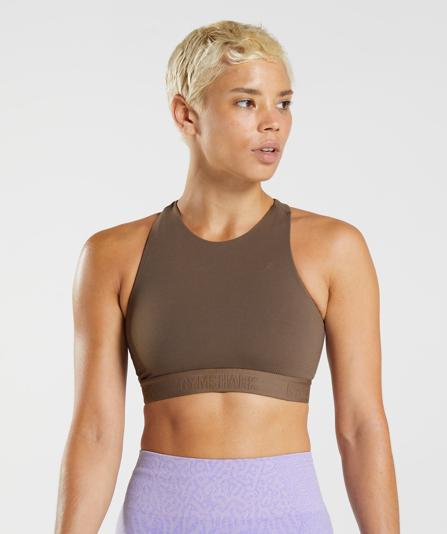 Gymshark 315 Performance High Neck Sports Bra - Soul Brown/Cement Brown