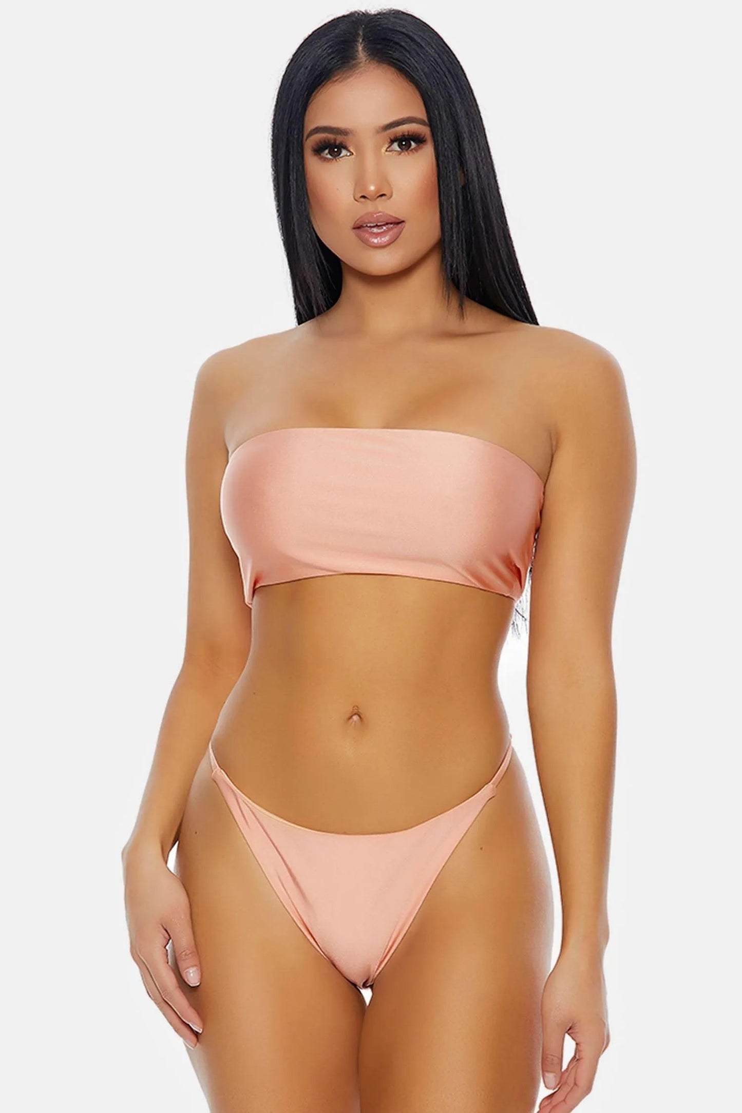 Basic Tube Bandeau String Bottoms Bikini Swimwear Set
