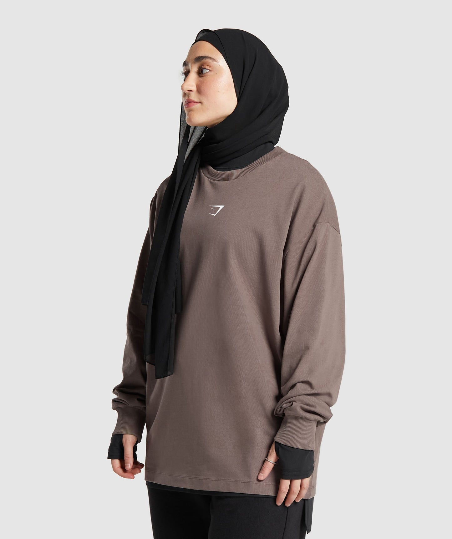 GS X Leana Deeb Graphic Oversized Long Sleeve Top - Dusty Brown