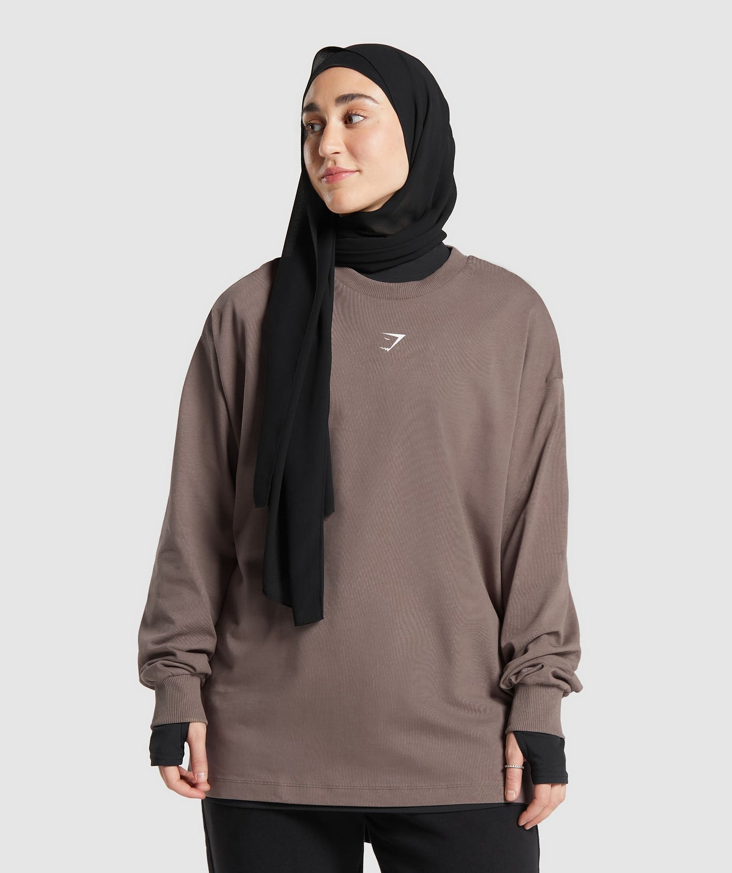 GS X Leana Deeb Graphic Oversized Long Sleeve Top - Dusty Brown