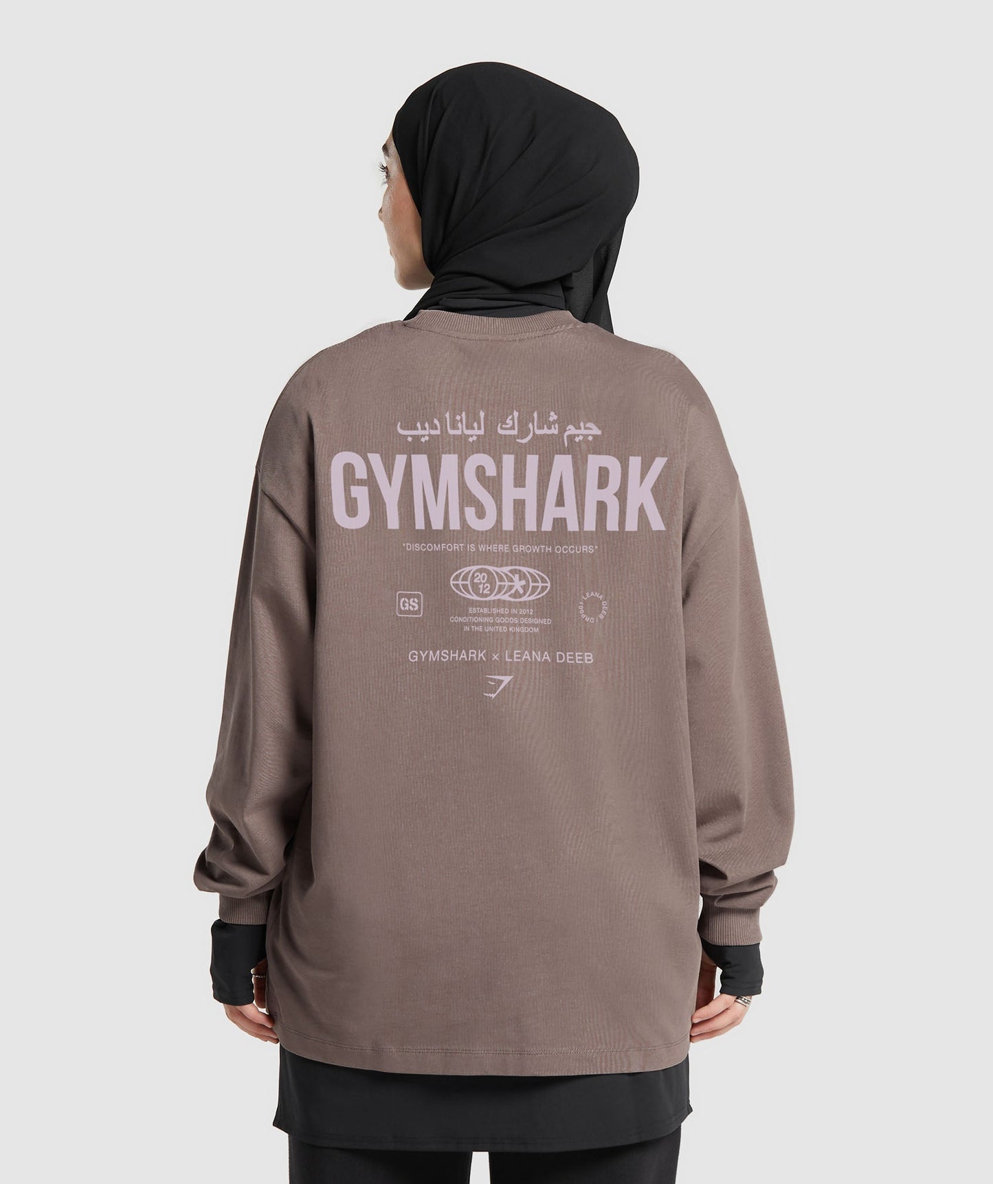 GS X Leana Deeb Graphic Oversized Long Sleeve Top - Dusty Brown
