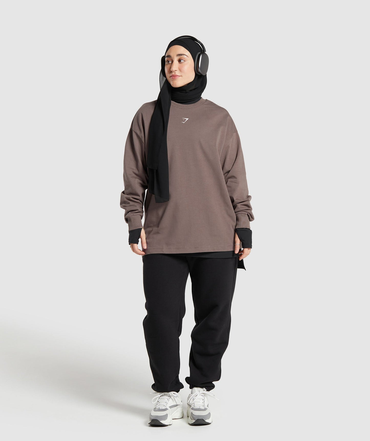GS X Leana Deeb Graphic Oversized Long Sleeve Top - Dusty Brown