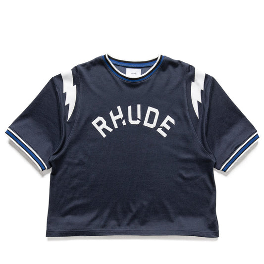 Rhude Logo Lightning Ringer Tee - Navy/White