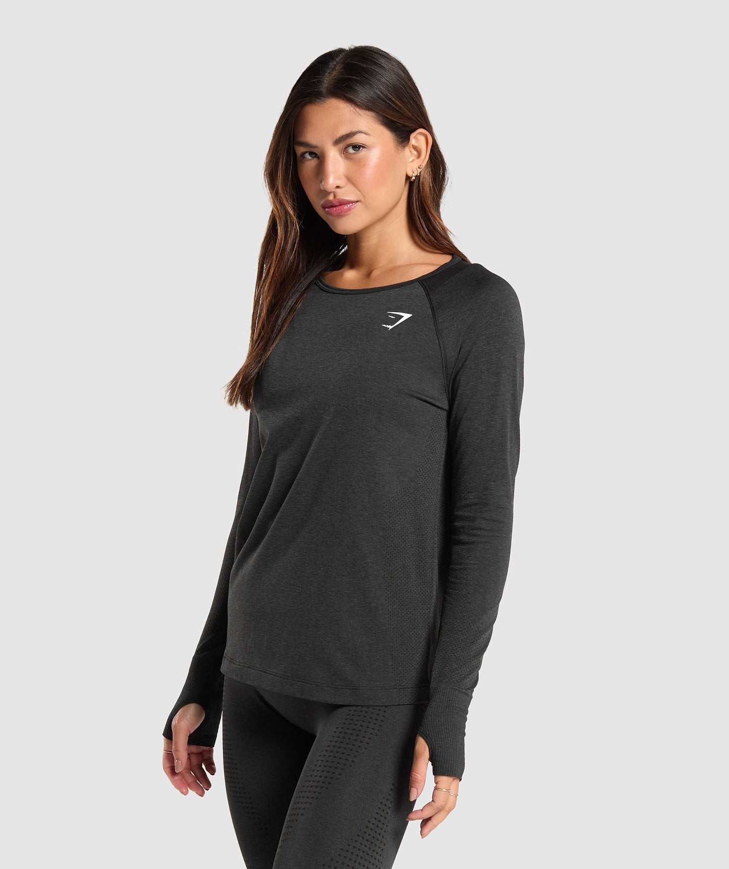 Gymshark Vital Seamless 2.0 Light Long Sleeve Top - Black Marl