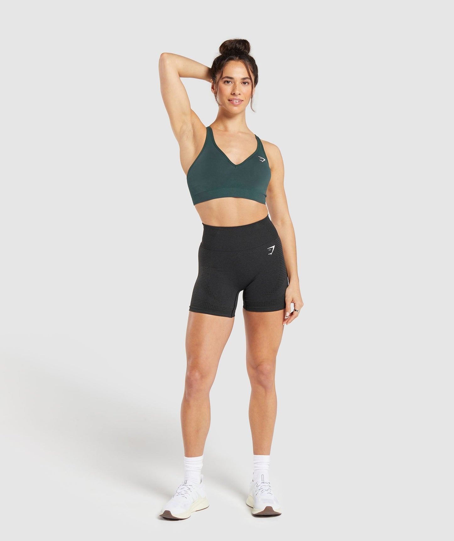 Gymshark Vital Seamless 2.0 V Neck Sports Bra - Woodland Green Marl
