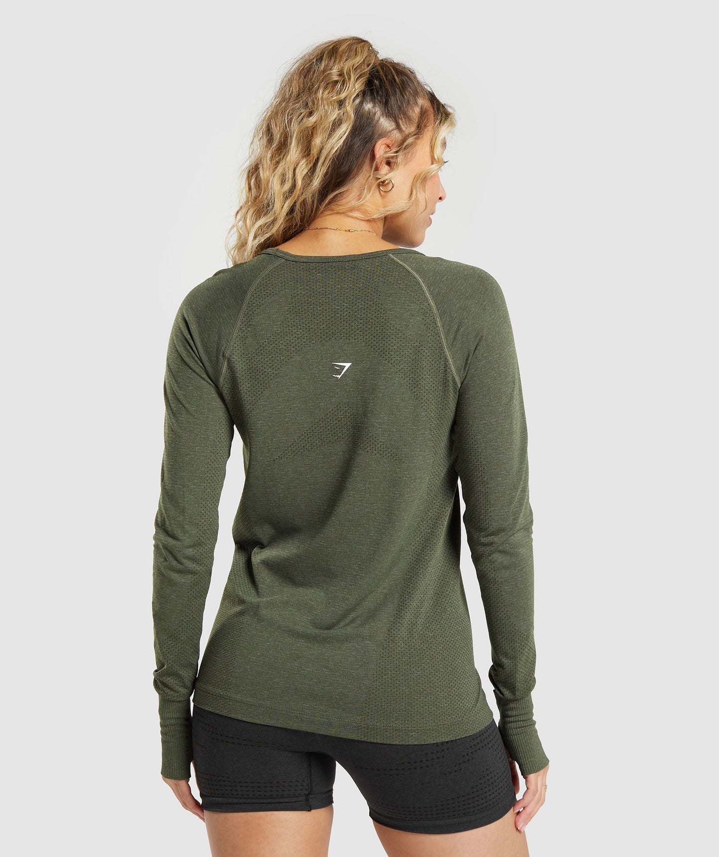 Gymshark Vital Seamless 2.0 Light Long Sleeve Top - Base Green Marl