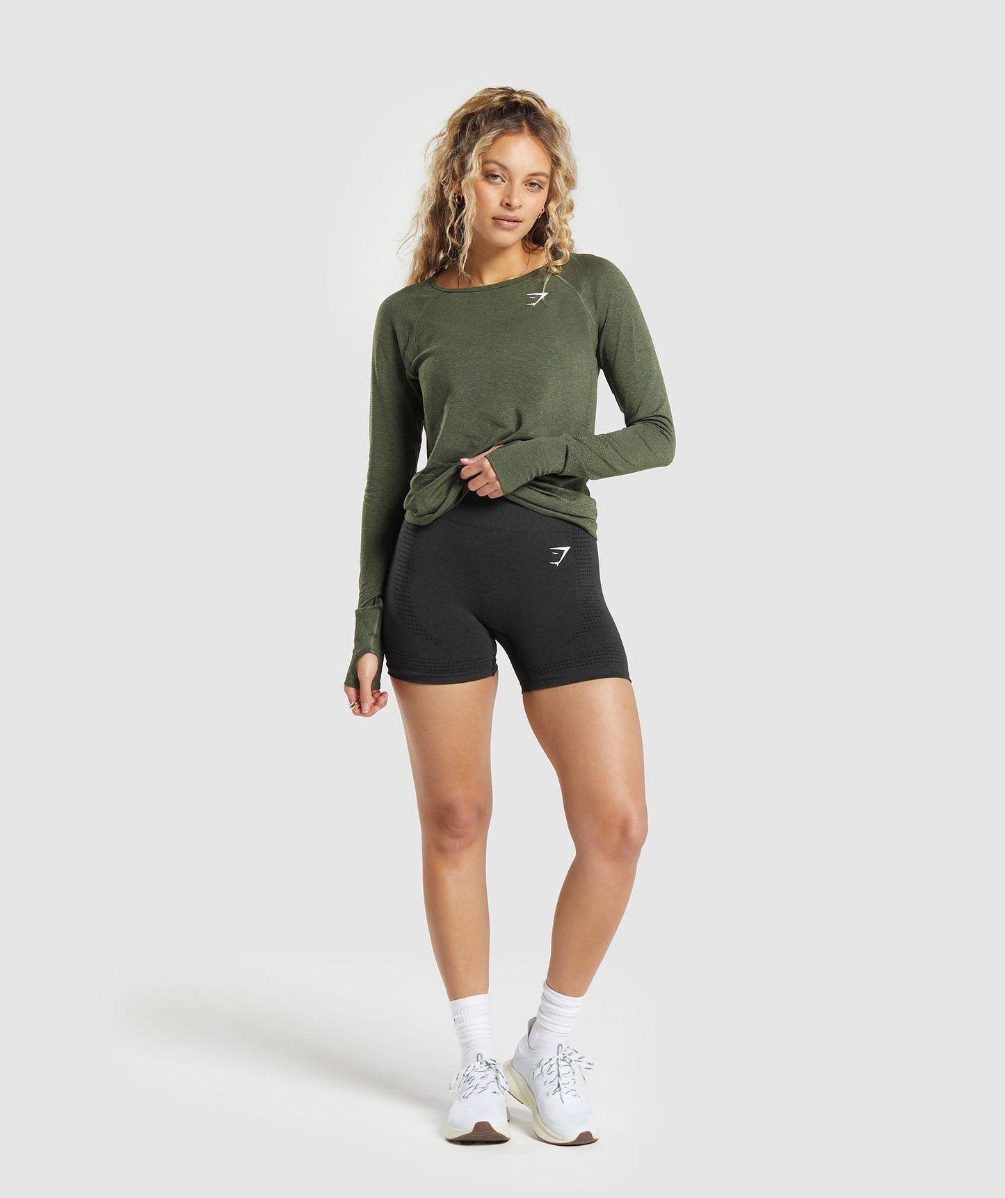Gymshark Vital Seamless 2.0 Light Long Sleeve Top - Base Green Marl