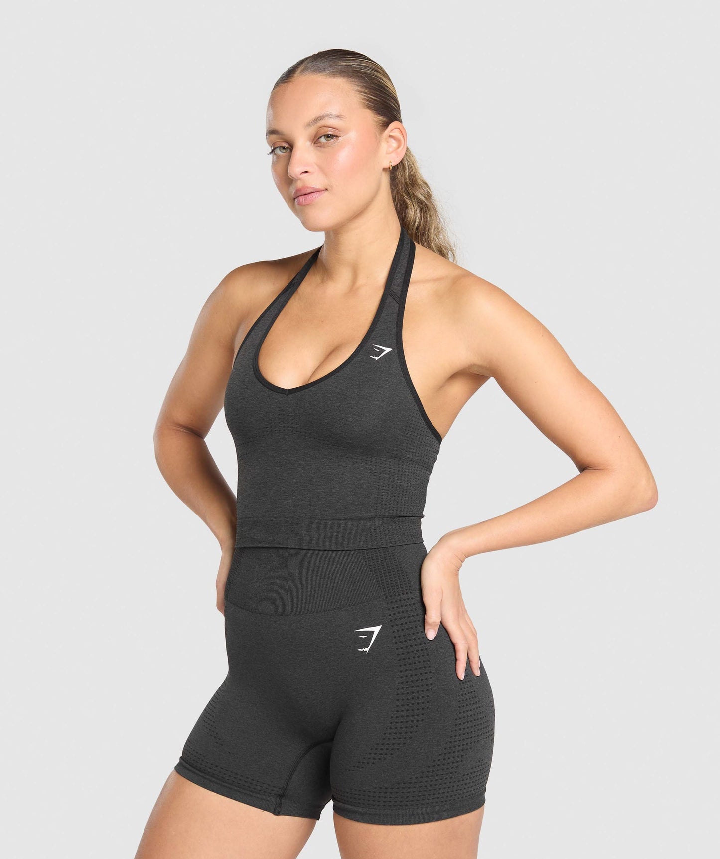 Gymshark Vital Seamless Halter Neck Tank With Shelf - Black Marl