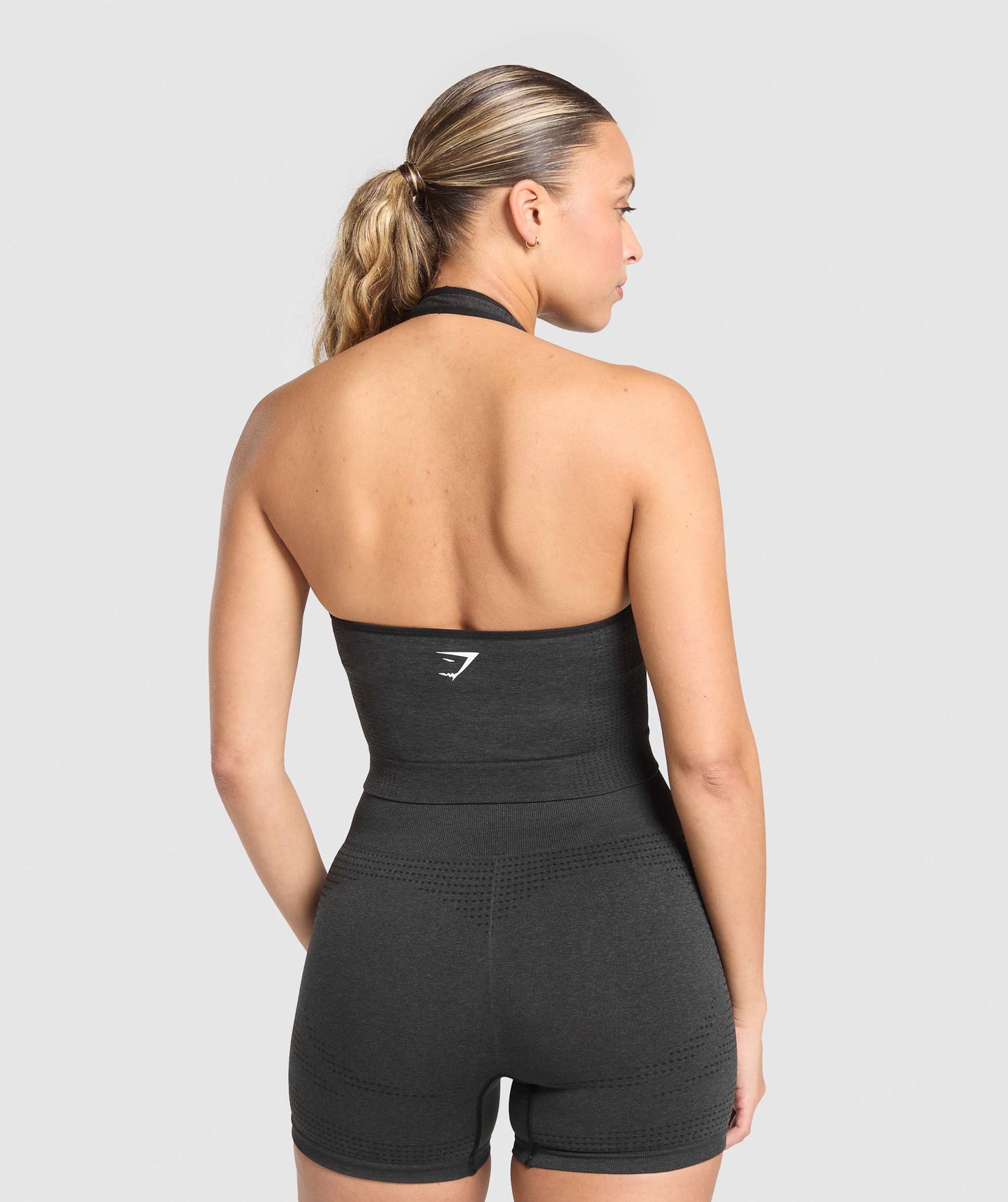 Gymshark Vital Seamless Halter Neck Tank With Shelf - Black Marl