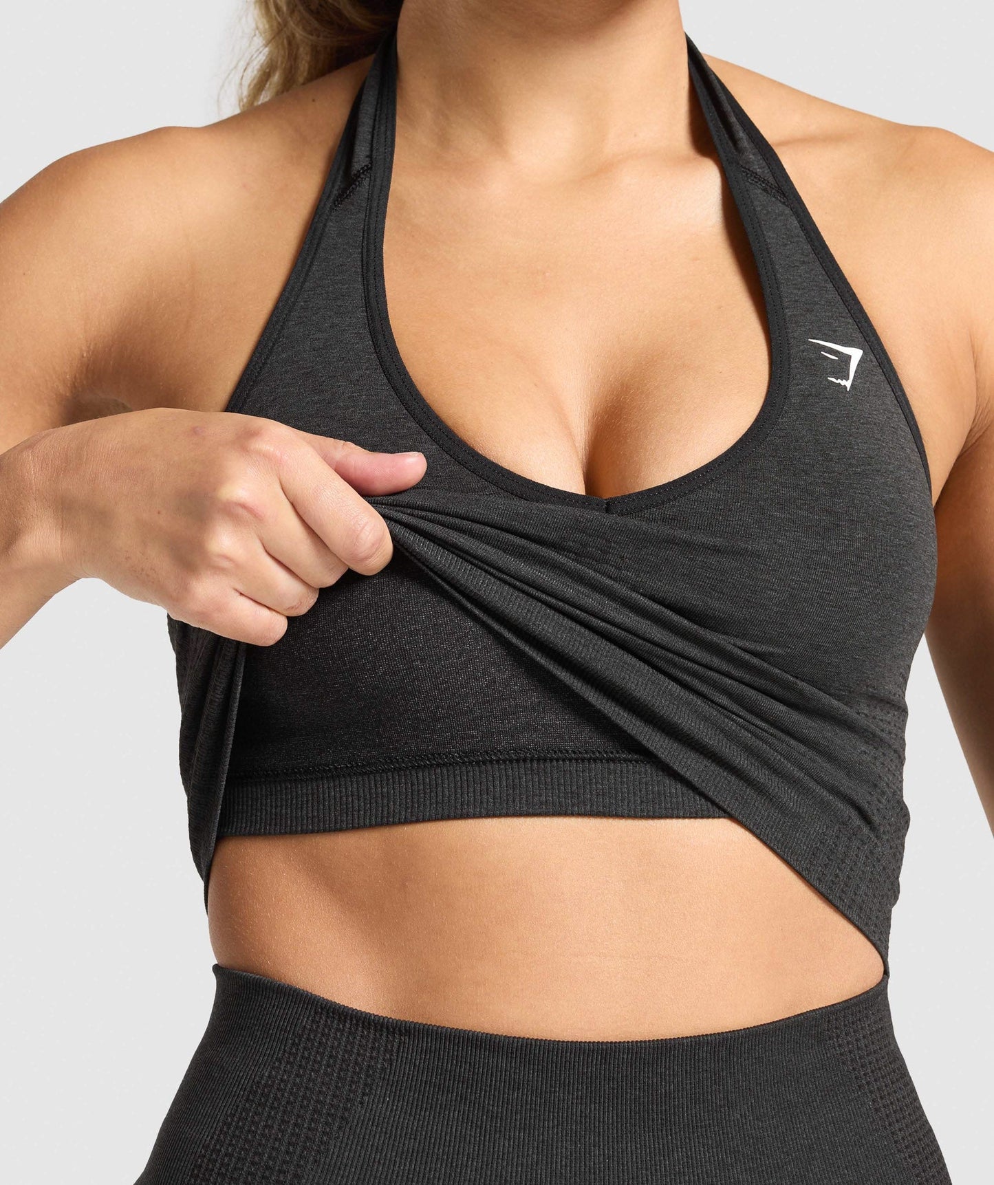 Gymshark Vital Seamless Halter Neck Tank With Shelf - Black Marl