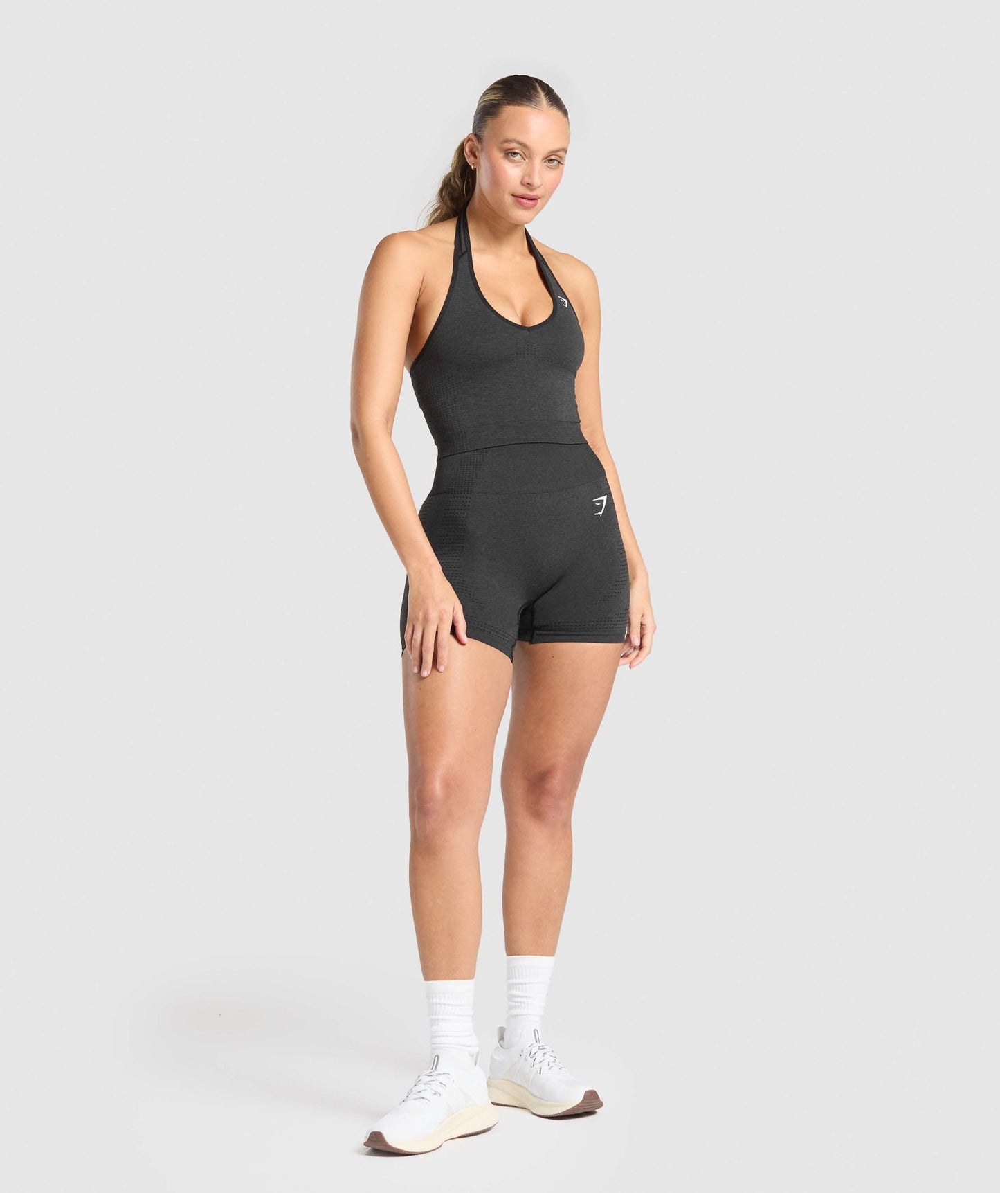 Gymshark Vital Seamless Halter Neck Tank With Shelf - Black Marl