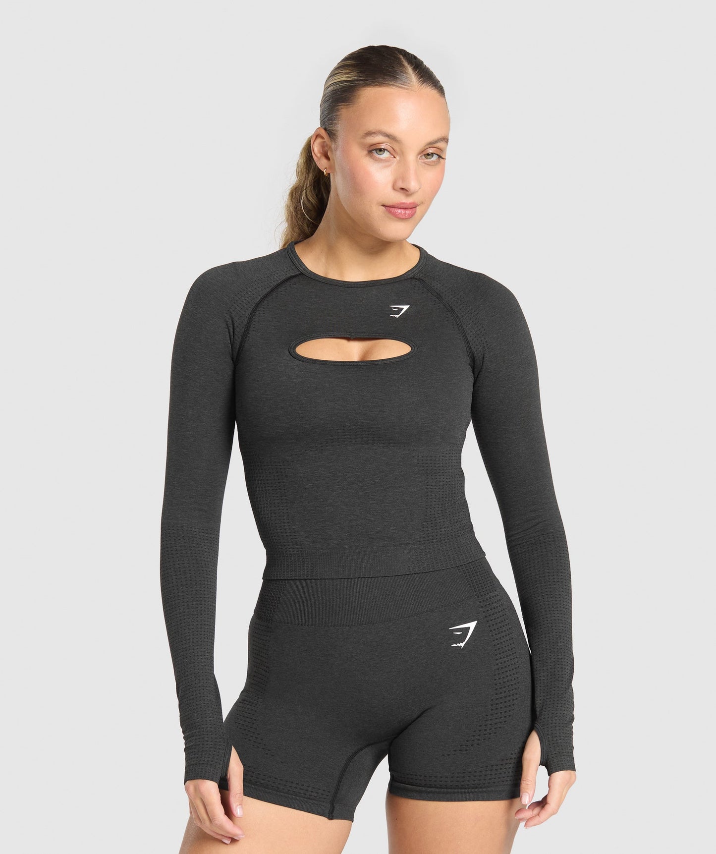 Gymshark Vital Seamless Long Sleeve Cut Out Top - Black Marl