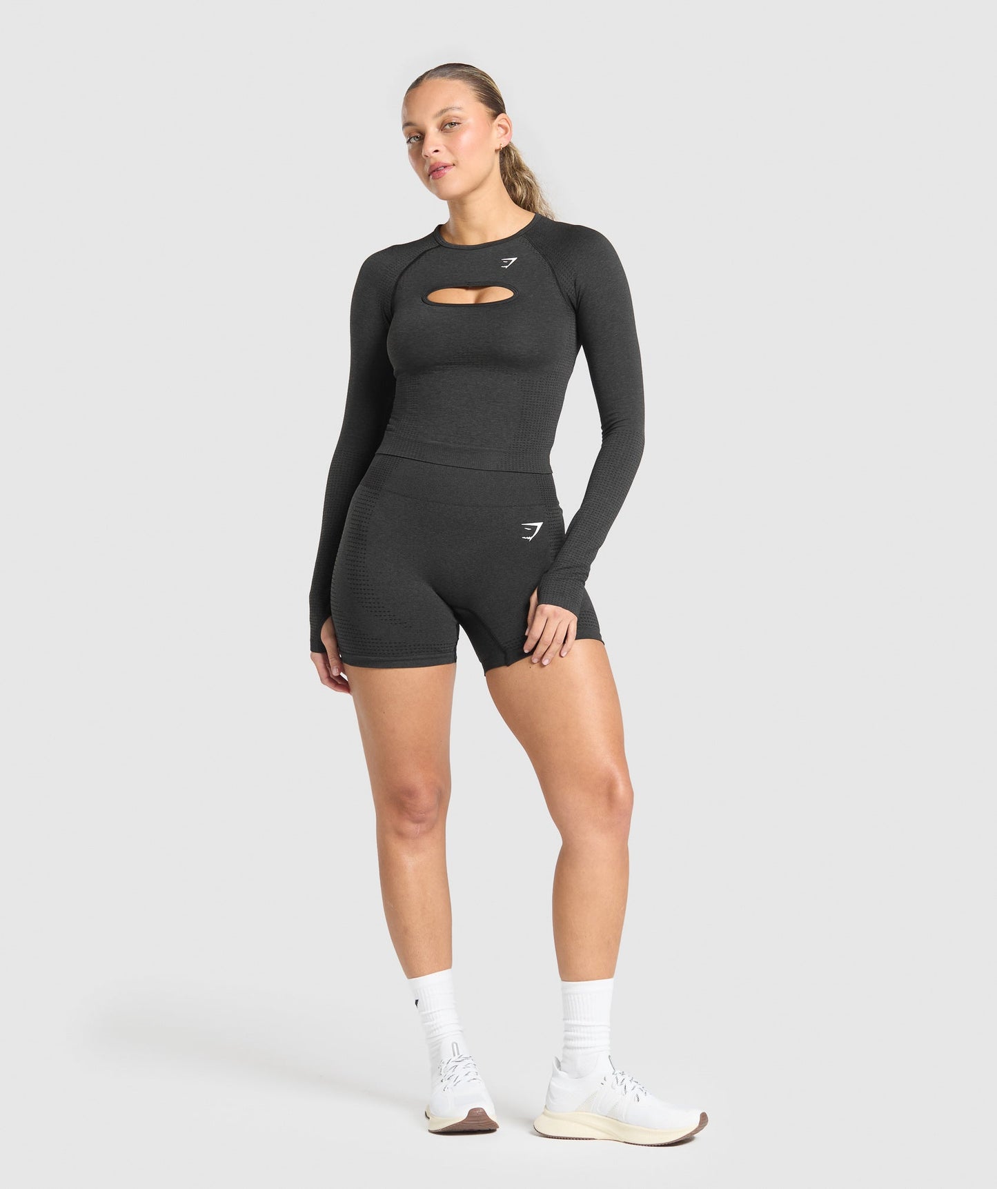 Gymshark Vital Seamless Long Sleeve Cut Out Top - Black Marl