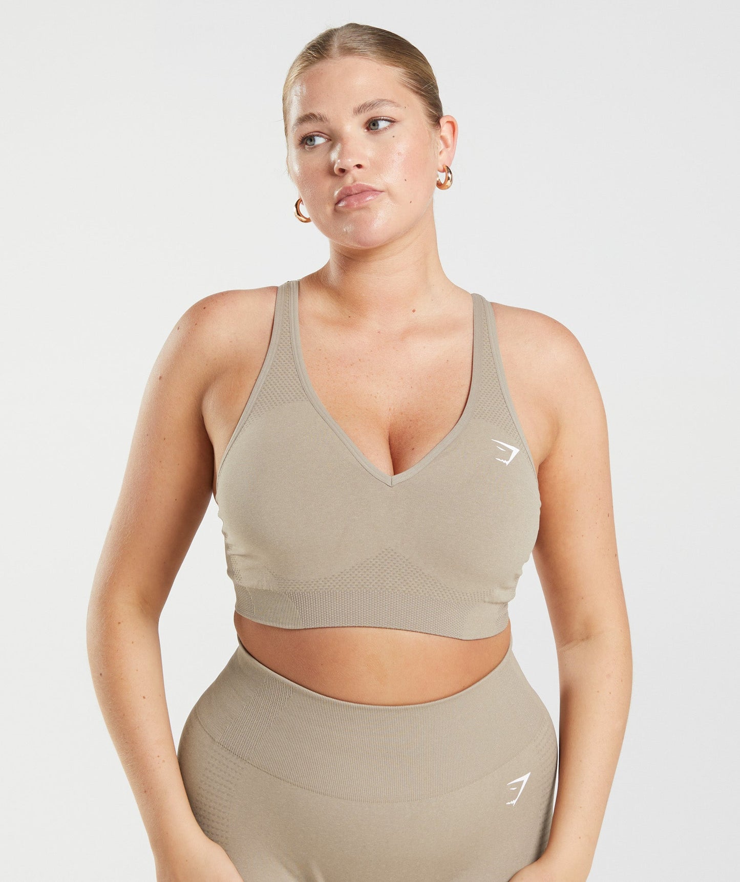 Gymshark Vital Seamless 2.0 V Neck Sports Bra - Vanilla Brown Marl