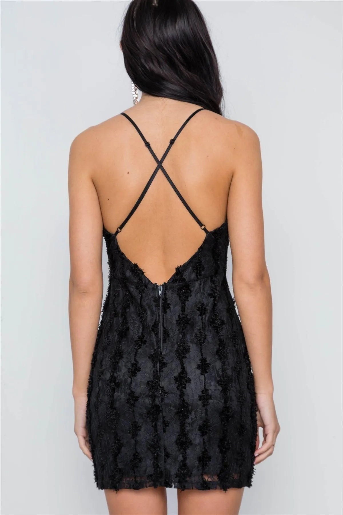 Black Floral Lace Bodycon Cami Mini Dress /3-2-2