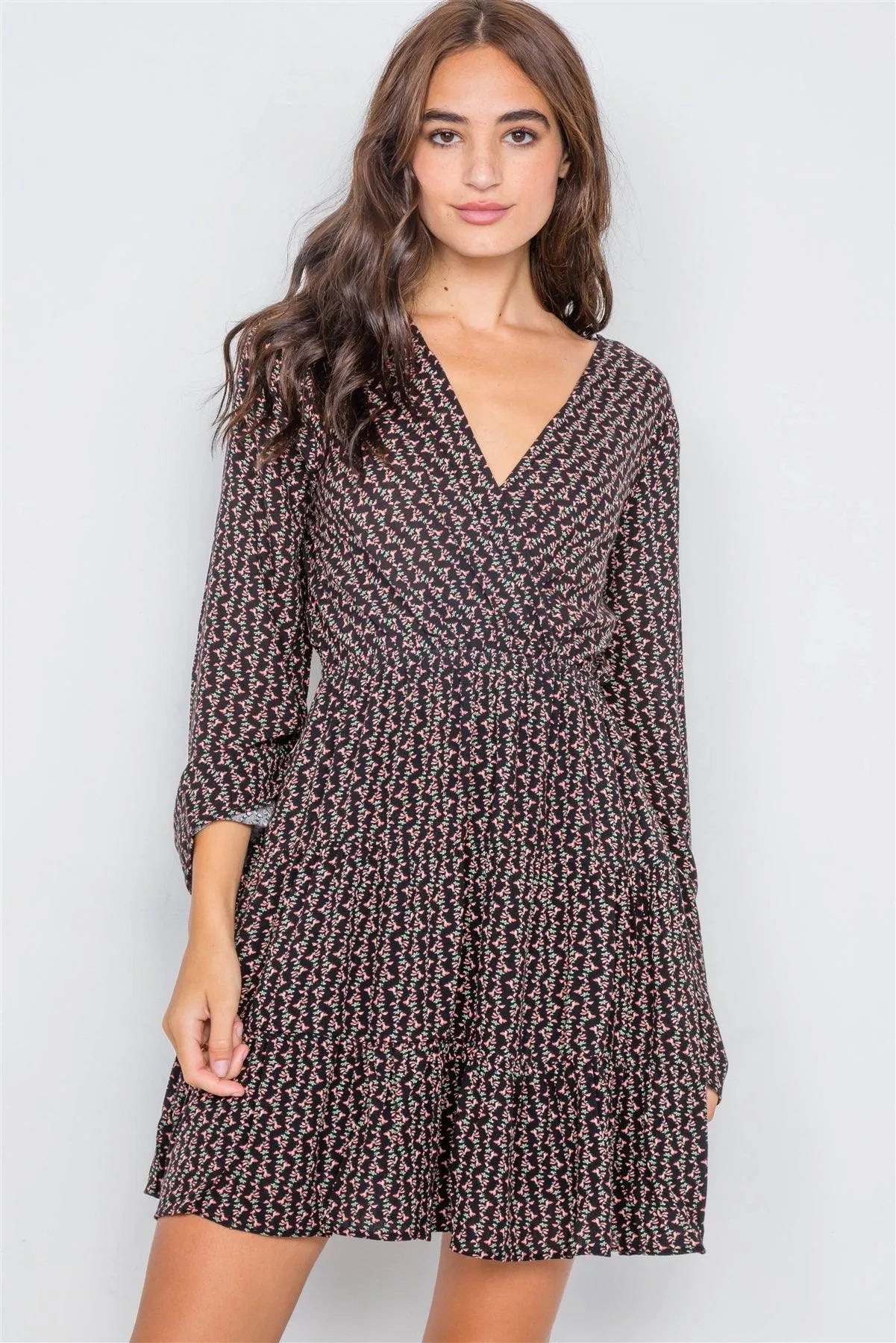 Black Floral Printed Mini Dress /2-2-2