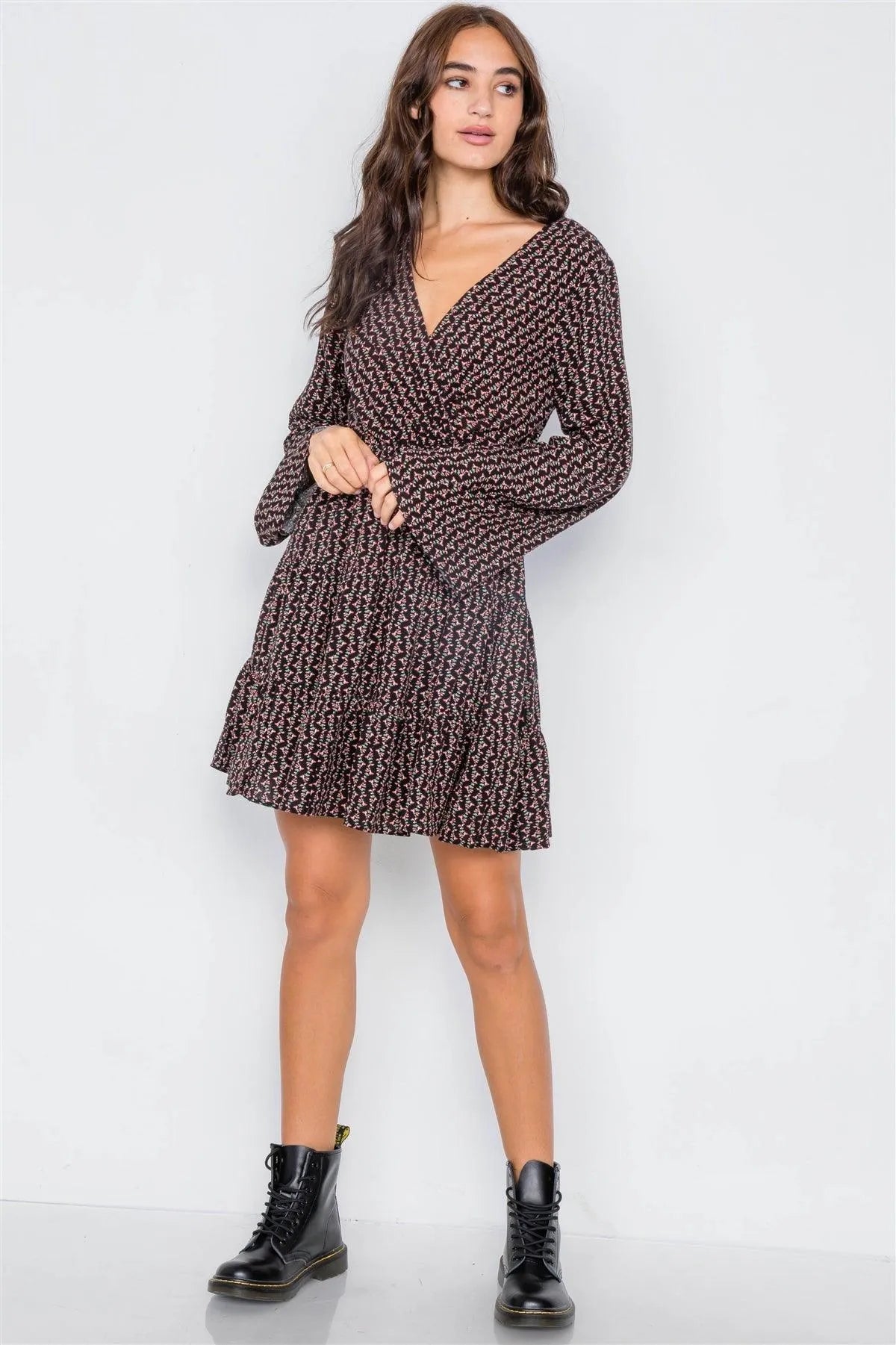 Black Floral Printed Mini Dress /2-2-2