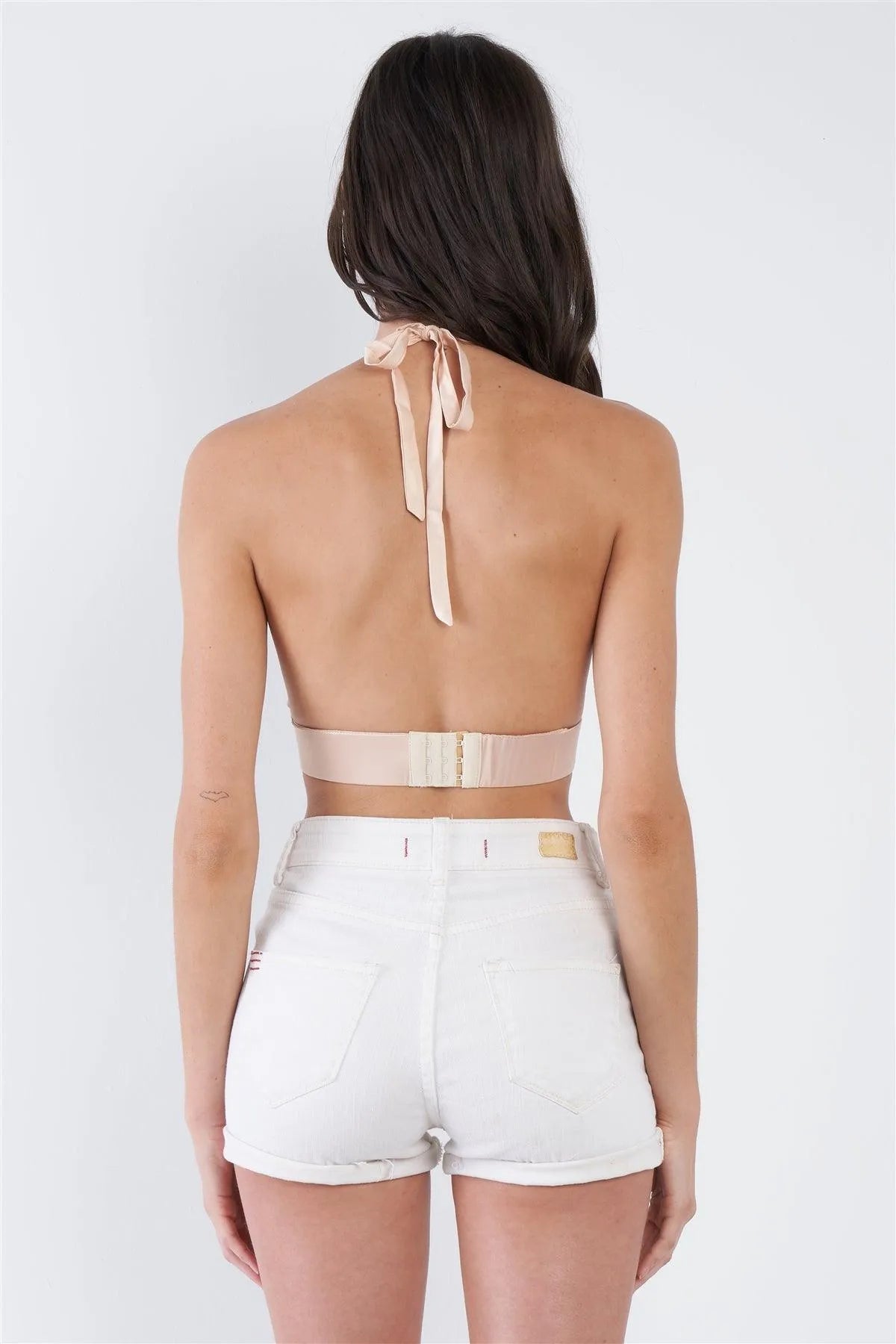 Beige Nude Floral Lace Back Neck Tie Bralette  /3-2-1