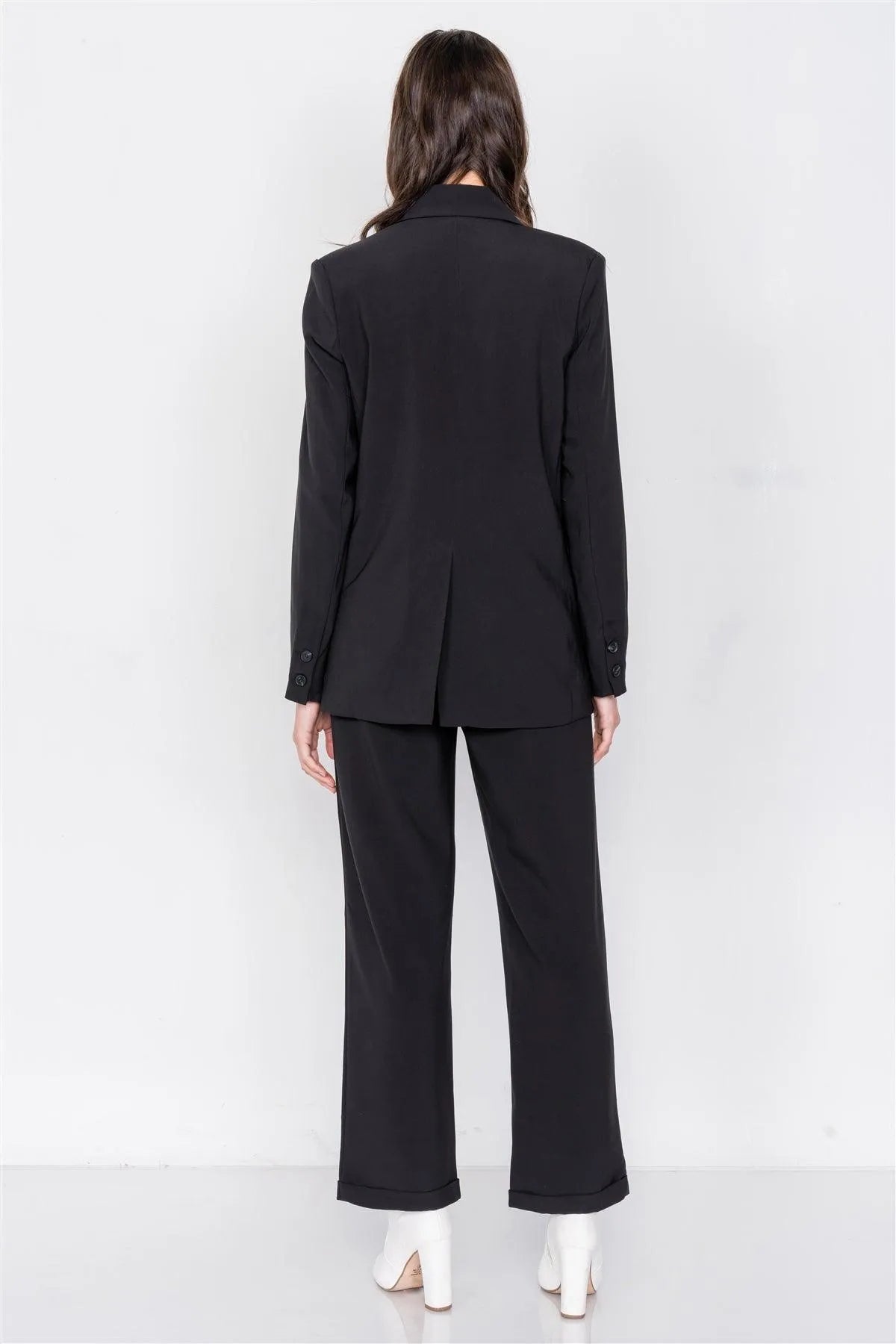 Black Fitted Blazer Office Chic High-Waist Ankle Pant Set /2-1-1