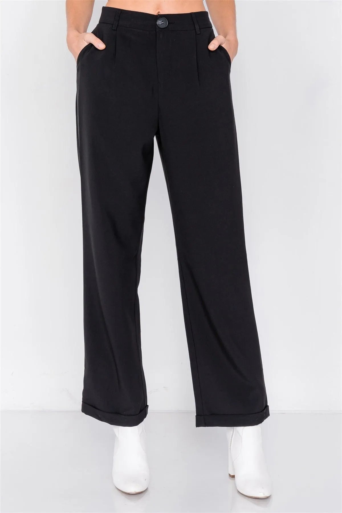 Black Fitted Blazer Office Chic High-Waist Ankle Pant Set /2-1-1