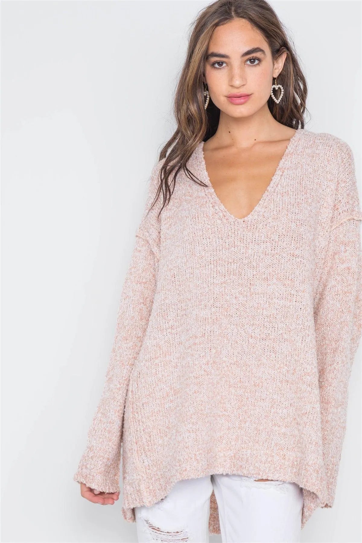 Ballet Pink Heathered Knit Long Sleeve Sweater /4-2