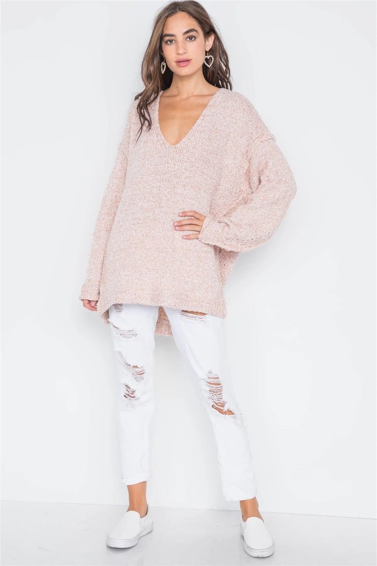 Ballet Pink Heathered Knit Long Sleeve Sweater /4-2