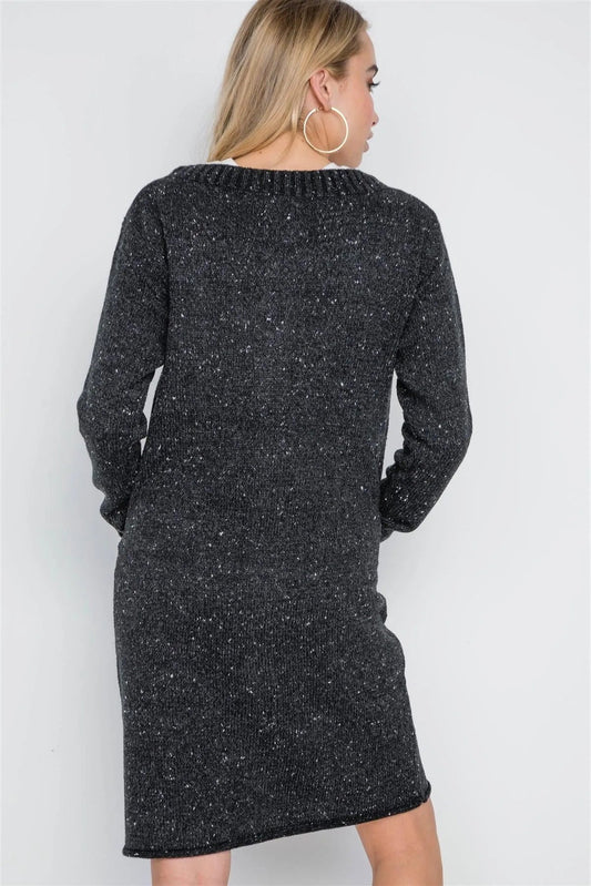 Black Heathered Long Sleeve Zip-Up Cardigan /2-2