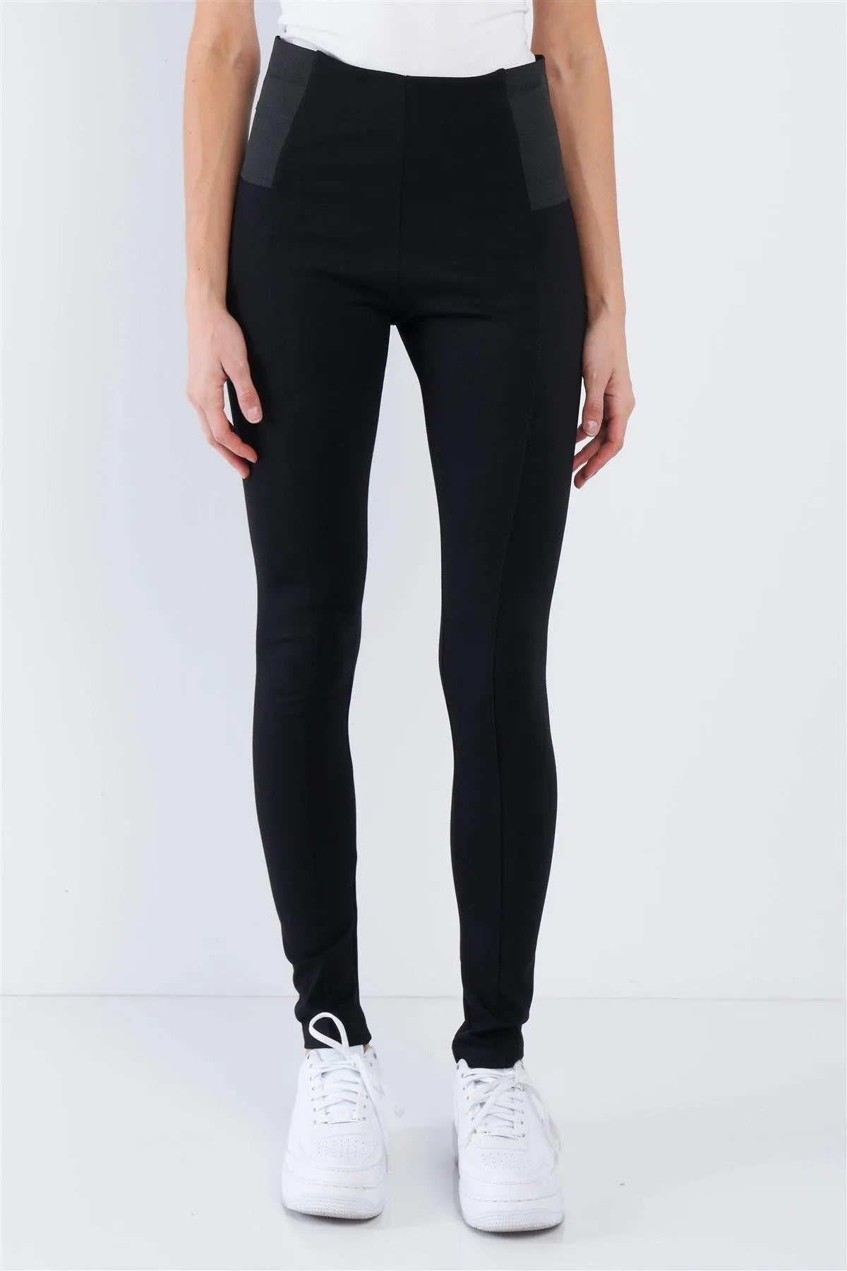 Black High Waist Elastic Waist Basic Ankle Length Leggings
