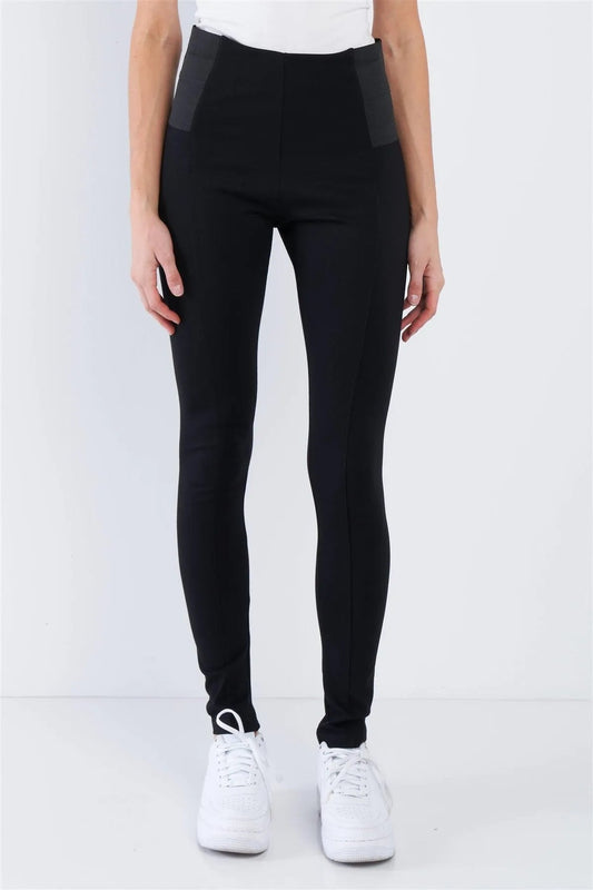 Black High Waist Elastic Waist Basic Ankle Length Leggings