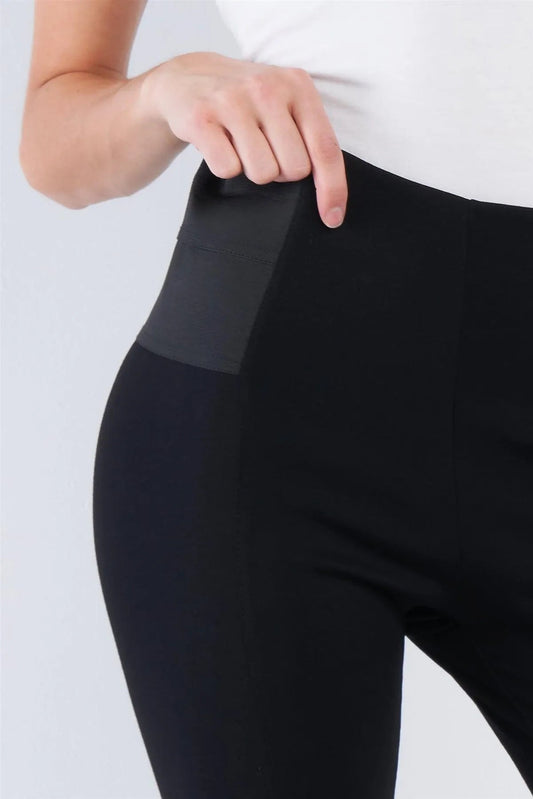 Black High Waist Elastic Waist Basic Ankle Length Leggings /2-4