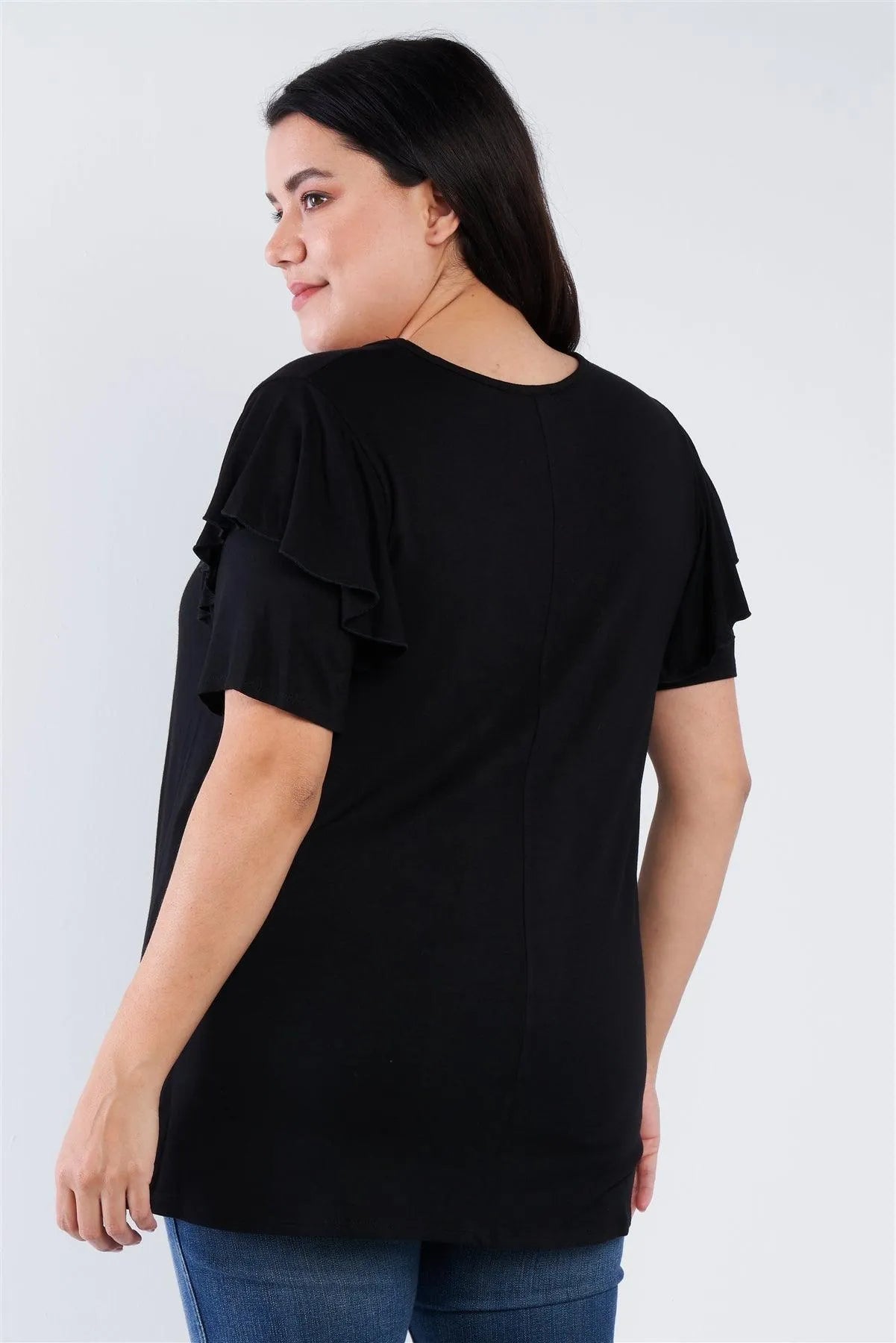 Black Floral Embroidered Plus Size Top /1-4-1