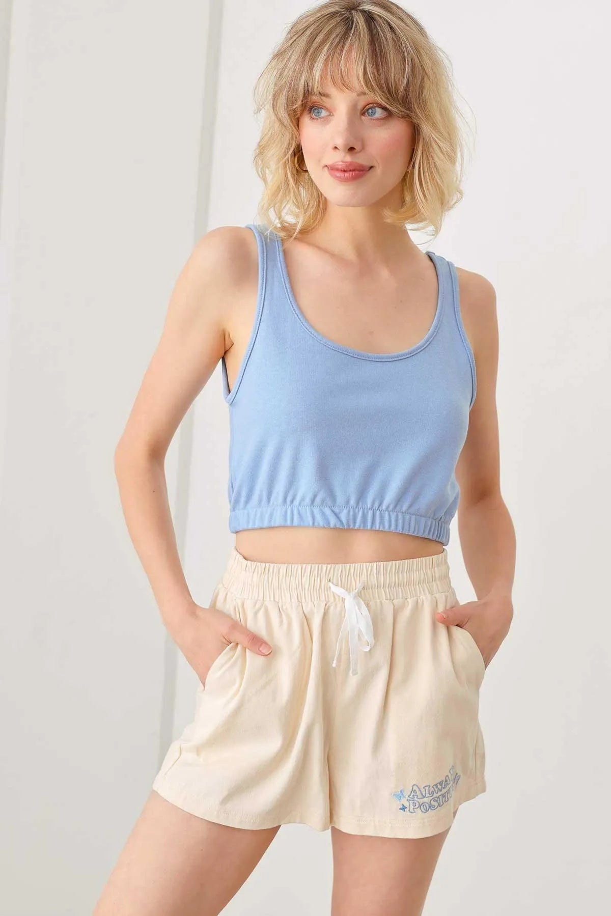 Active Elastic Waist Band Sleeveless Cropped Tank Top