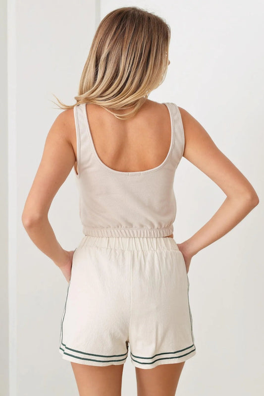 Active Elastic Waist Band Sleeveless Cropped Tank Top