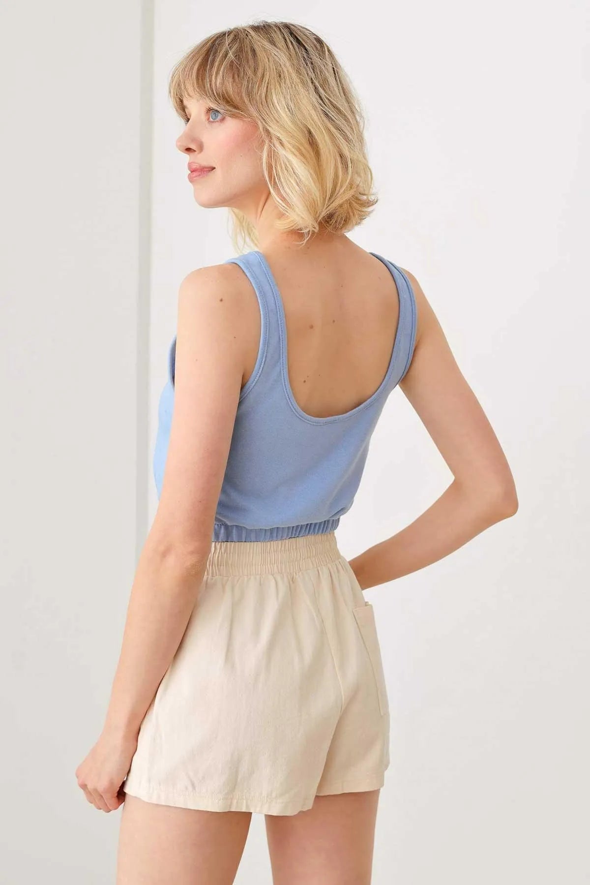 Active Elastic Waist Band Sleeveless Cropped Tank Top