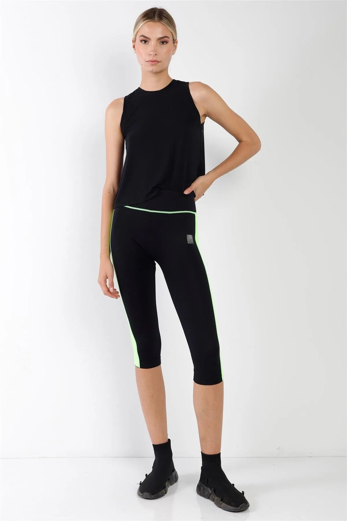 Black Green Contrast Stripe Active Sporty Leggings /5