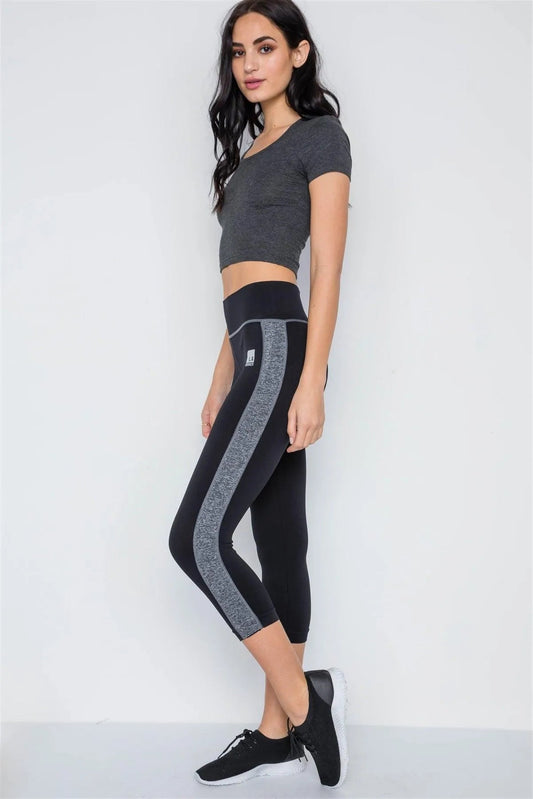 Black Grey Contrast Stripe Active Sporty Leggings /5-5
