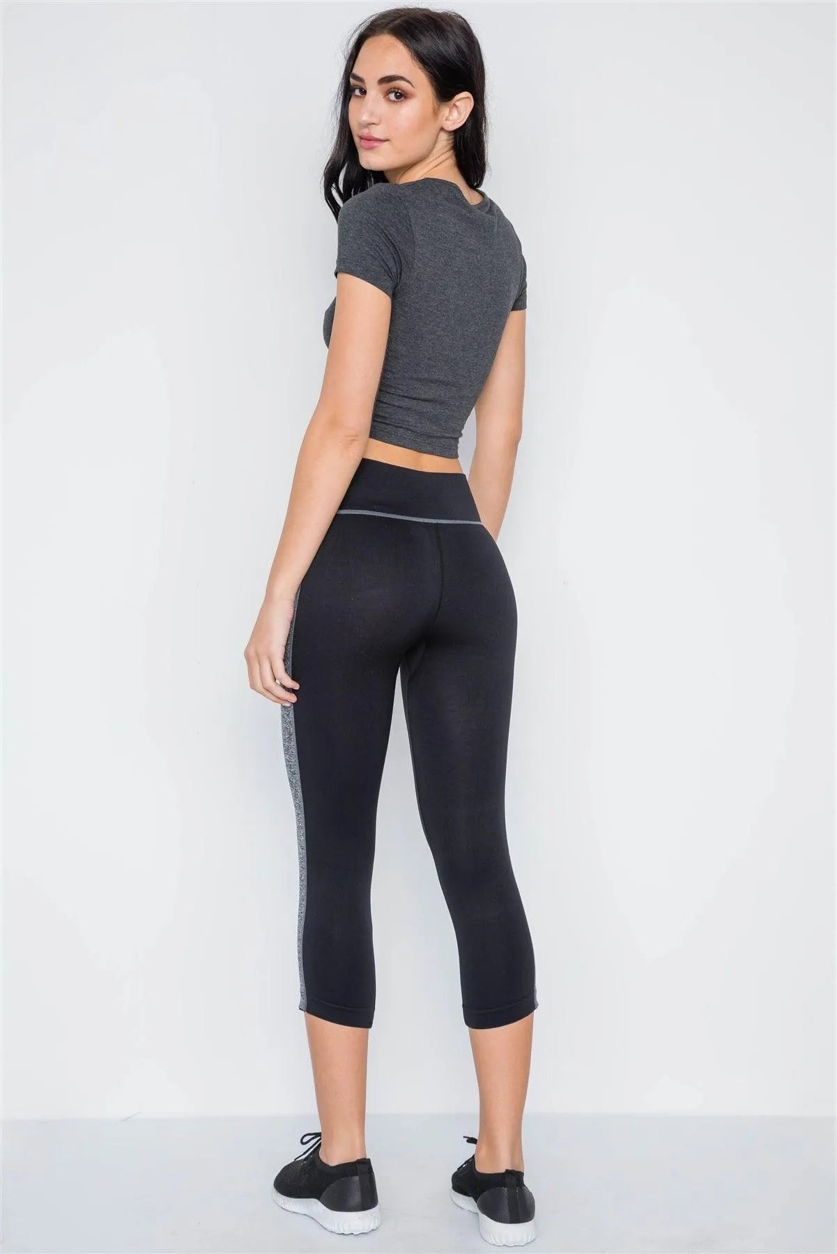 Black Grey Contrast Stripe Active Sporty Leggings /5-5