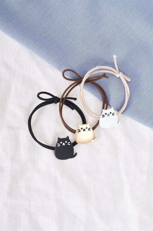 Black Kawaii Kitten Thin Elastic Hair Tie /3 Pieces