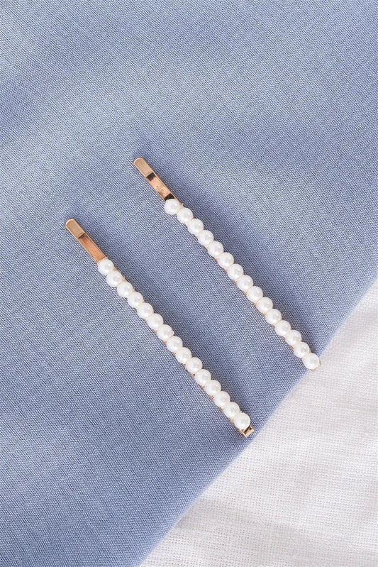 3pcs String of Pearls Gold Metal Hair Bobby Pins