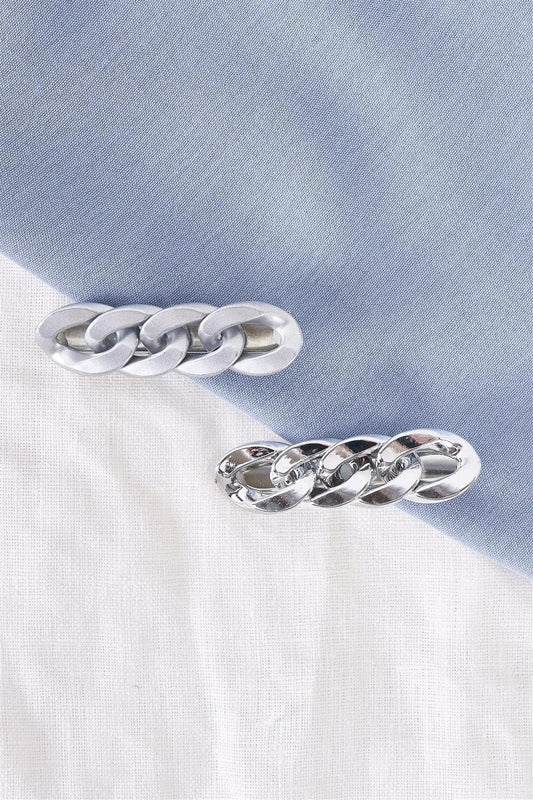 3pcs Glossy Metallic Silver Chain Link Alligator Hair Clip